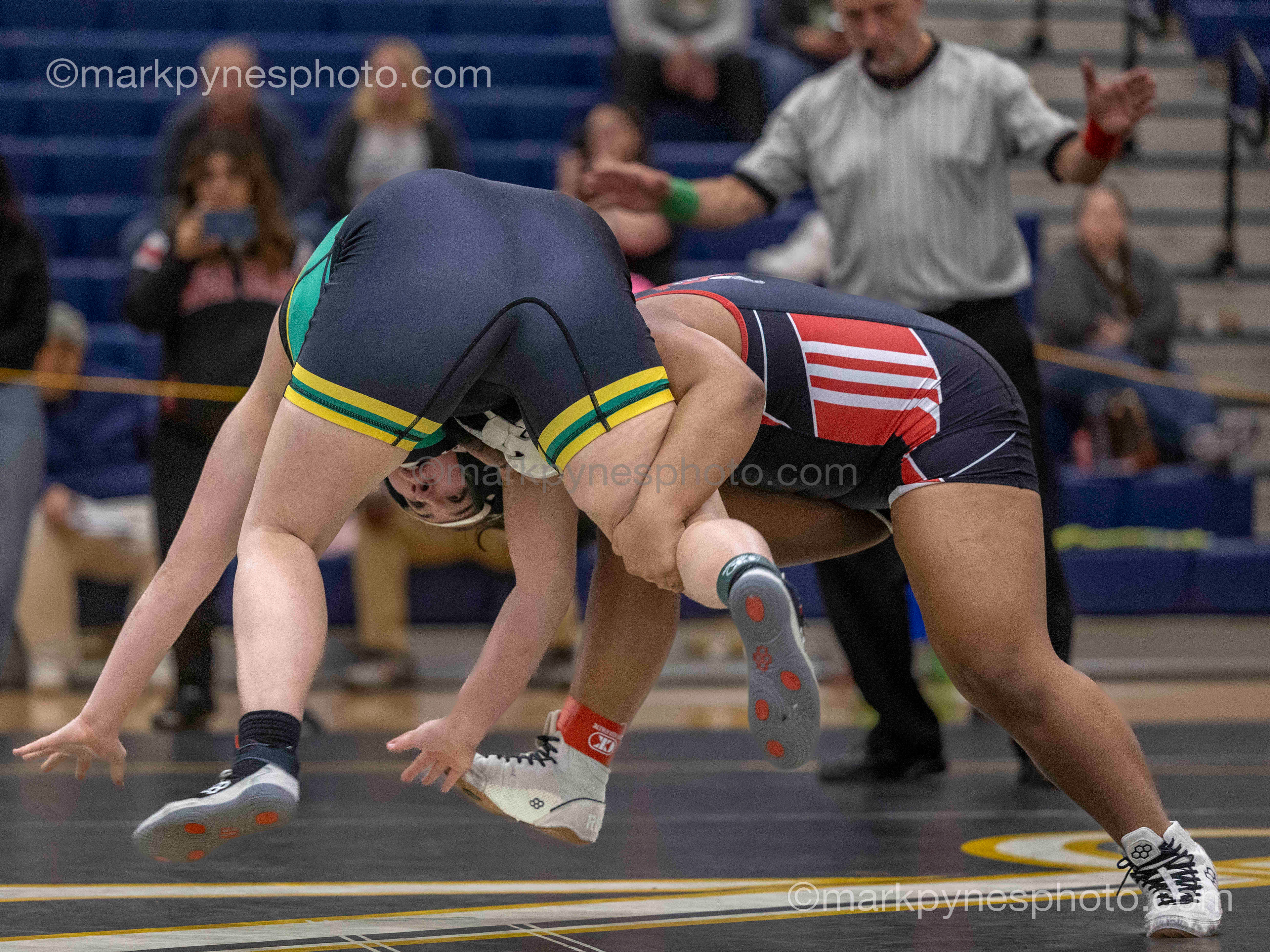 Ashley Hoffman, Central Dauphin, gets taking down by Esmeralda Tellez, Reading, in the 190-pound final.