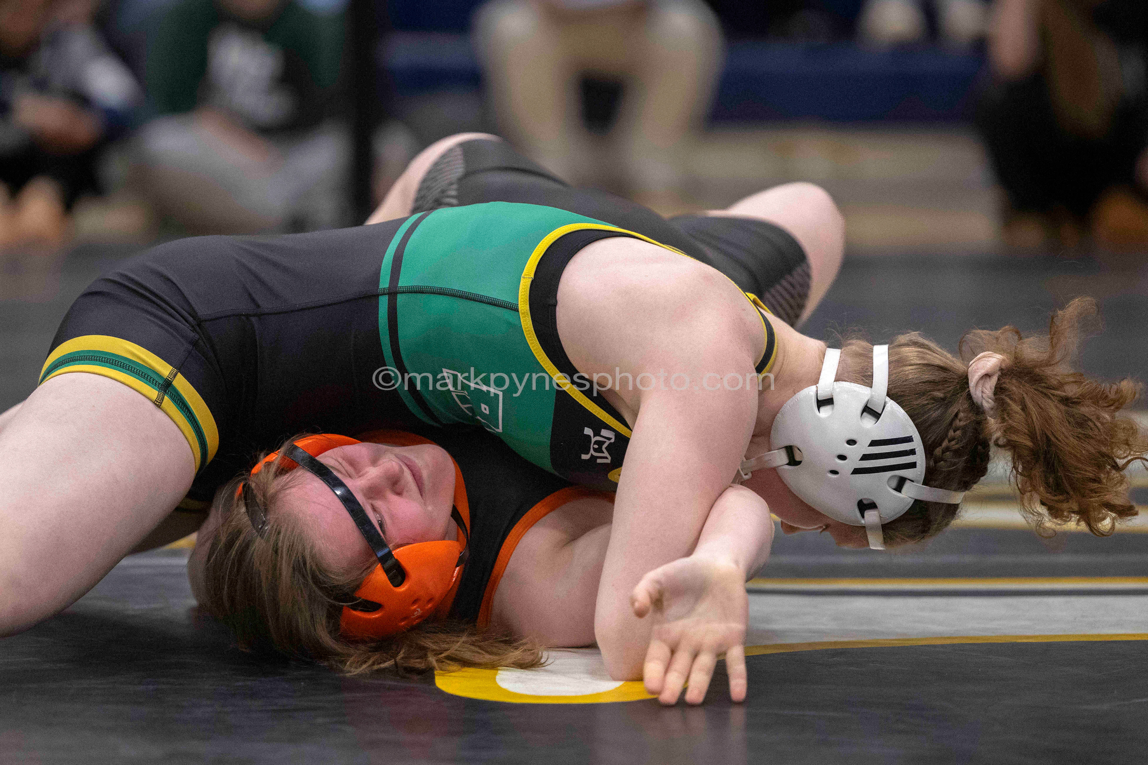 Charlotte Gilfoil, Central Dauphin, pins East Pennsboro’s Veronica White in 24 seconds in the 136-pound final.