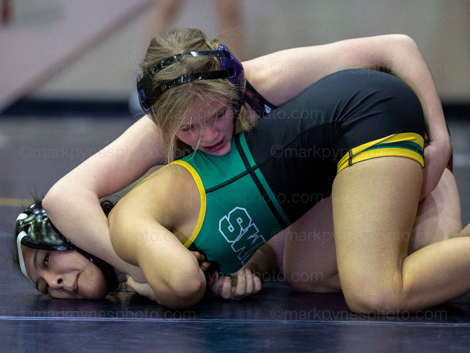 Brooklyn Henry, Gettysburg, wins by tech. fall, 20-2, over Central Dauphin’s Roshna Rai.