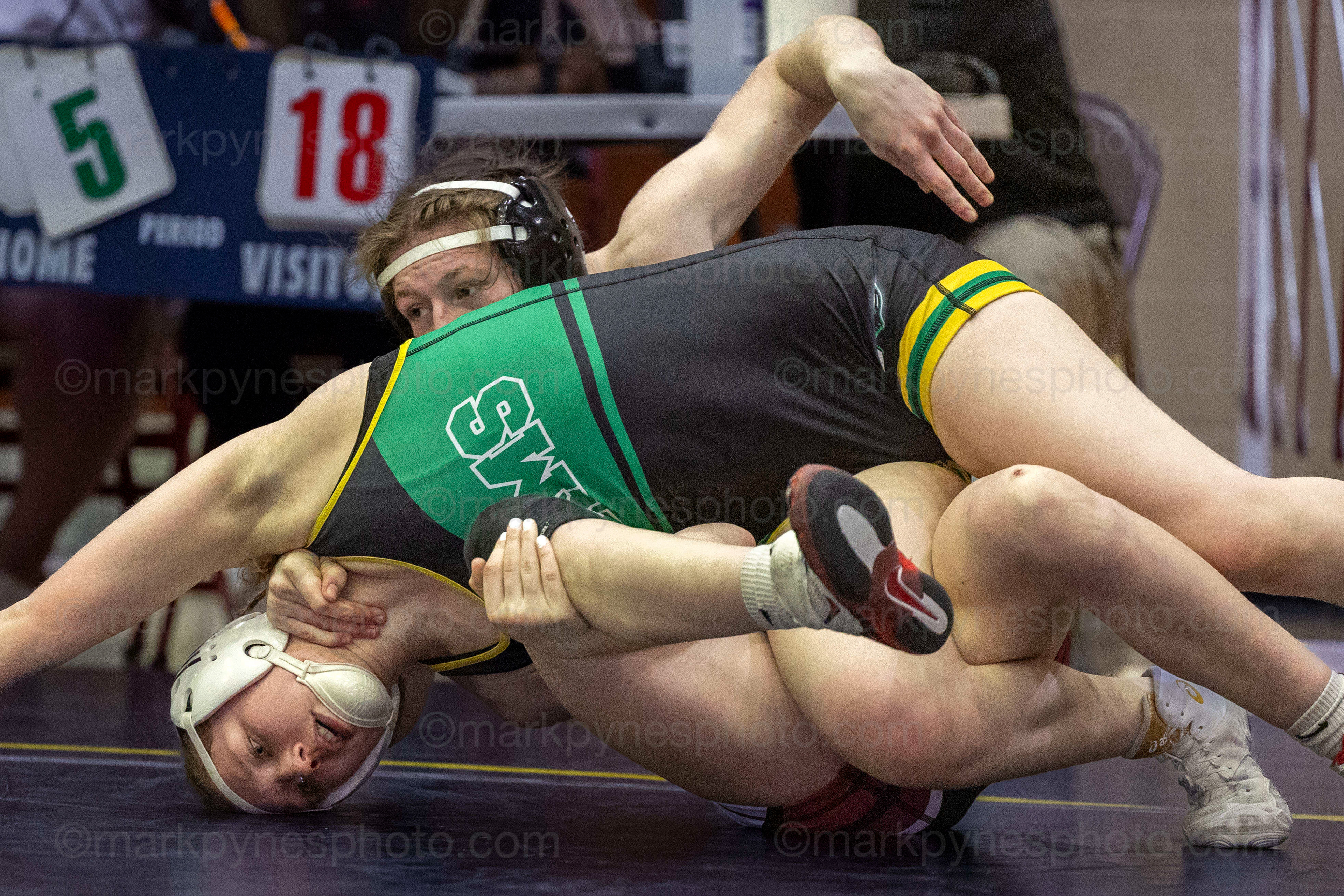 Zoey Haines, Gettysburg, back, avenges last month’s loss to Central Dauphin’s Charlotte Gilfoil with a 5-1 decision in the 142-pound match.