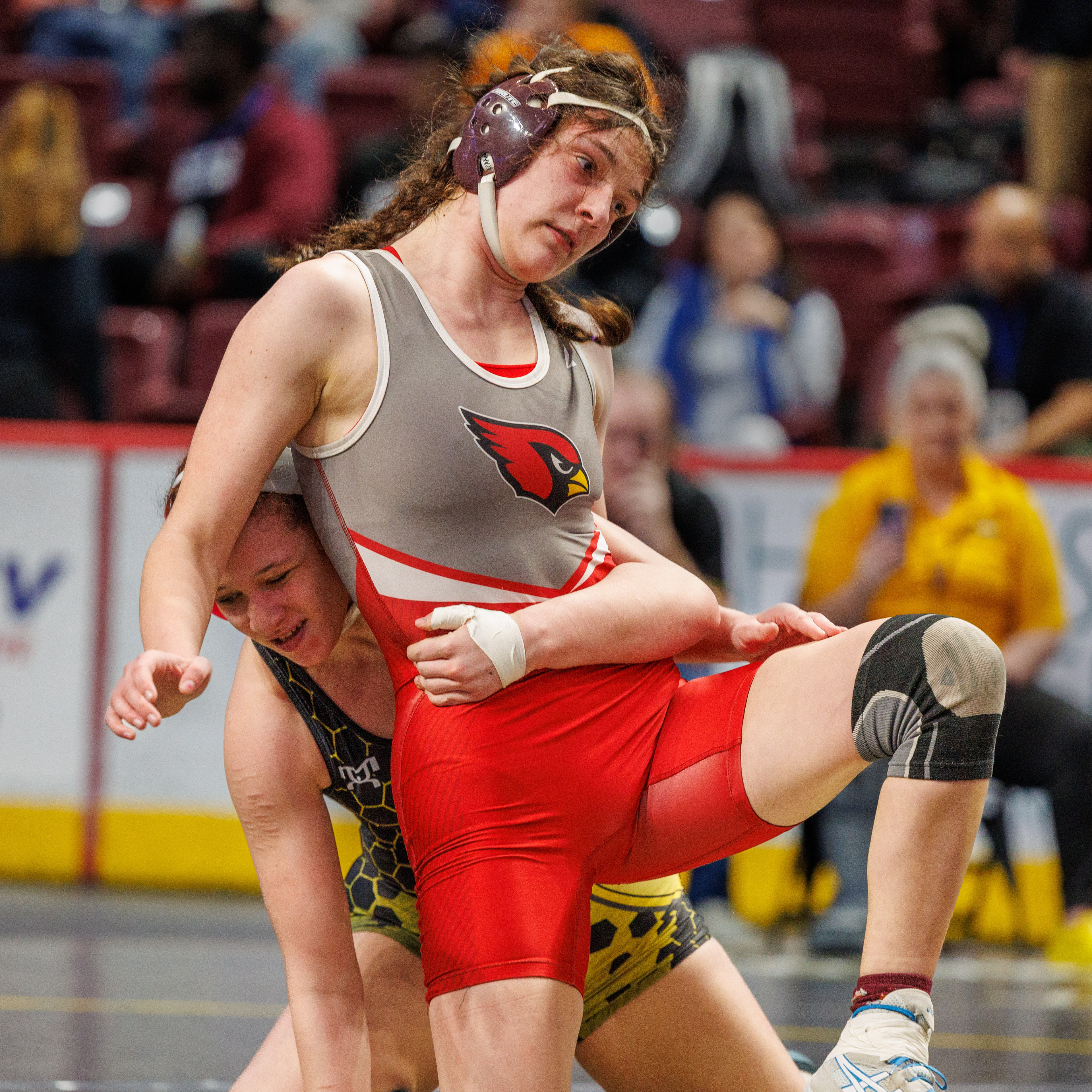 Alahna Morris (Lake Lehman) dec. Eve Kurtz (Pine Grove), 2-0, in a 148-pound opening round match at the PIAA Girls Wrestling State Championships at the Giant Center in Hershey, Pa., Mar. 7, 2024.