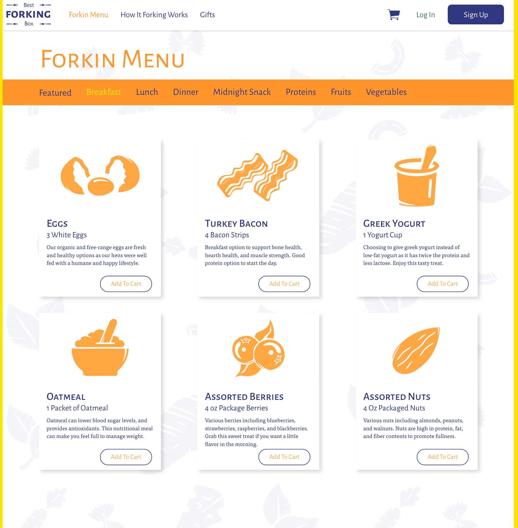 Breakfast Package Menu Screen