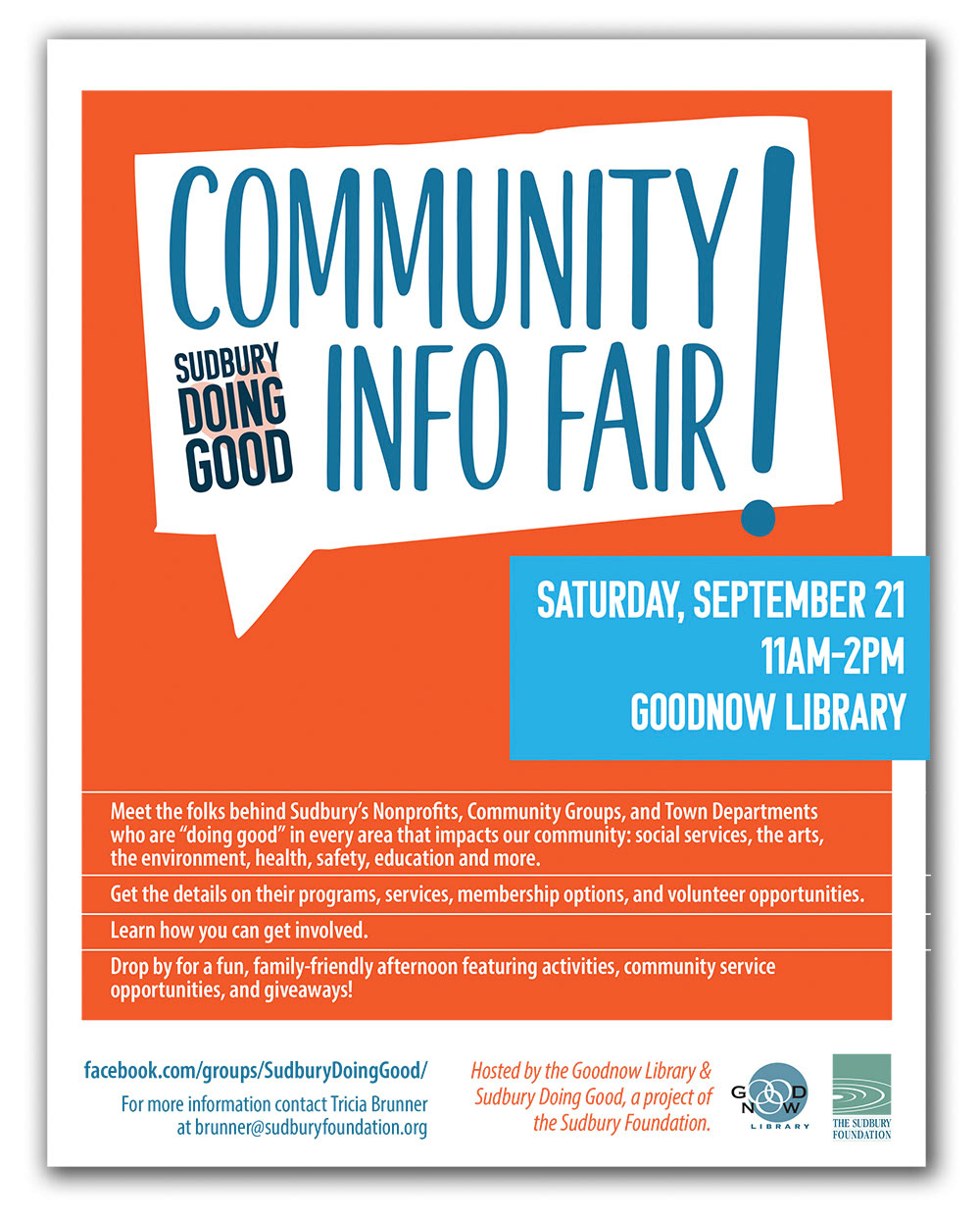 Flyer for Sudbury Doing Good Community Info Fair
