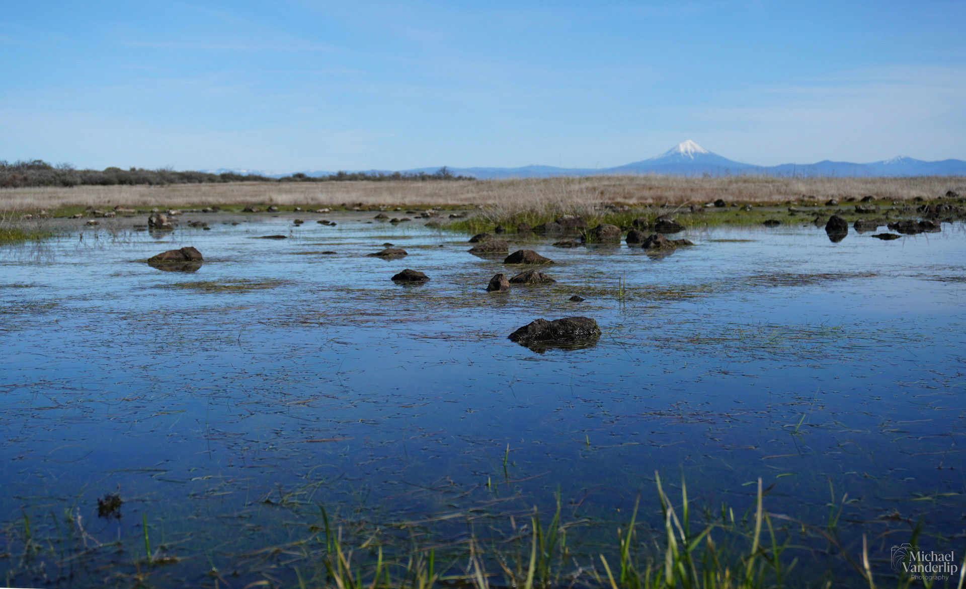 Pond and Mt. McLaughlin on Lower Table Rock, Central Point, Oregon.