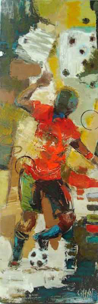 Le footballeur - 20 x 60cm - vendue - 2009 - techniques mixtes sur toile