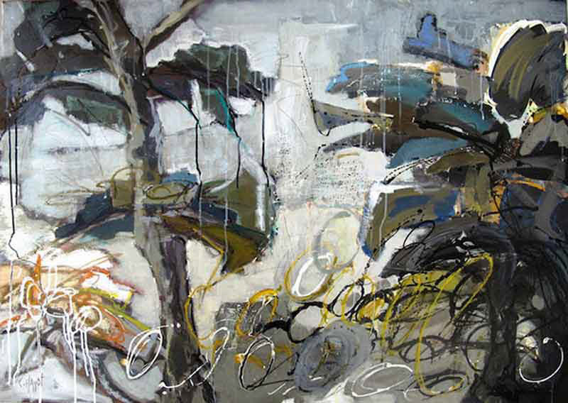 Près d'un grand arbre on échappe au givre - 162 x 115 cm - vendu - 2014 - techniques mixtes sur toile