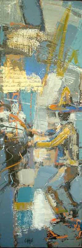 Le pêheur - - 20 x 60cm - vendue - 2009 -  - techniques mixtes sur toile