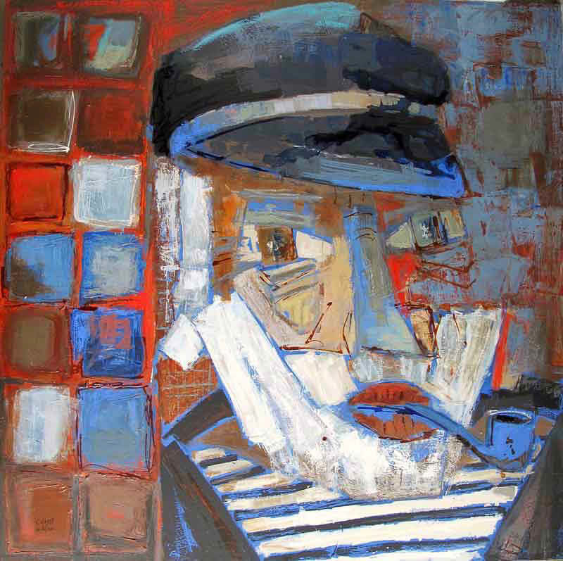 Le vieux loup de mer 130 x 130cm -vendue - 2017 - techniques mixtes sur toile