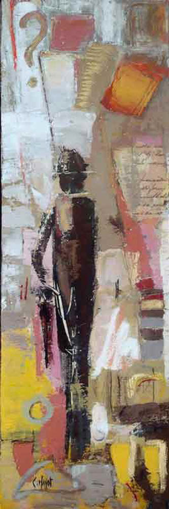 Il descend en ville - 20 x 60cm - vendue - 2009 - techniques mixtes sur toile