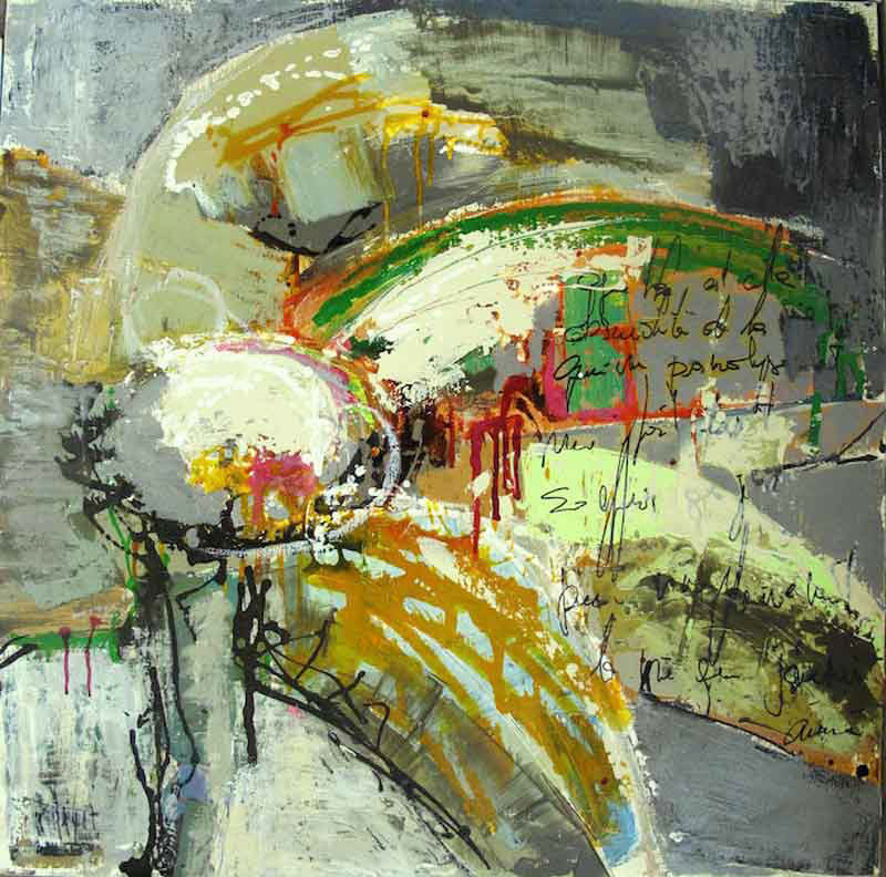 La porteuse d'histoire - 80 x 80 cm - vendu - 2012 - techniques mixtes sur toile