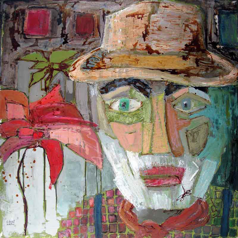 Le vieux jardinier 130 x 130cm - vendue - 2017- techniques mixtes sur toile