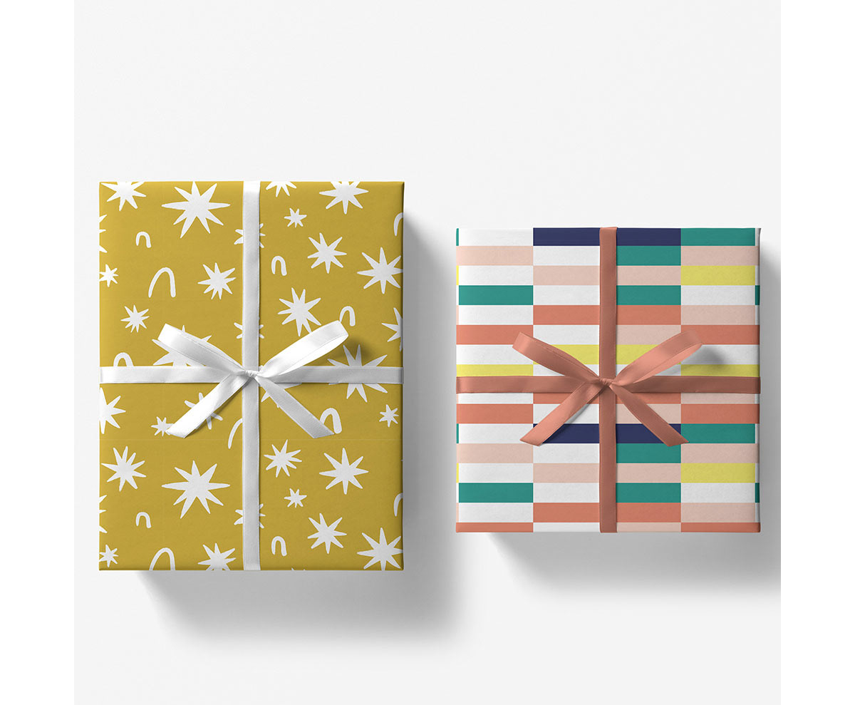 Starcharm and Playful Day gift wrap designs by Chi Hey Lee for Minted