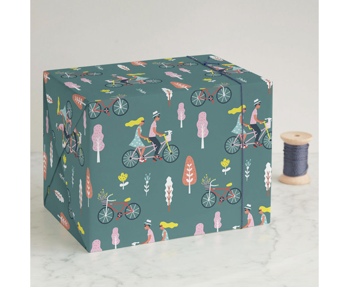 Bicycle Couple gift wrap illustration by Chi Hey Lee for Minted