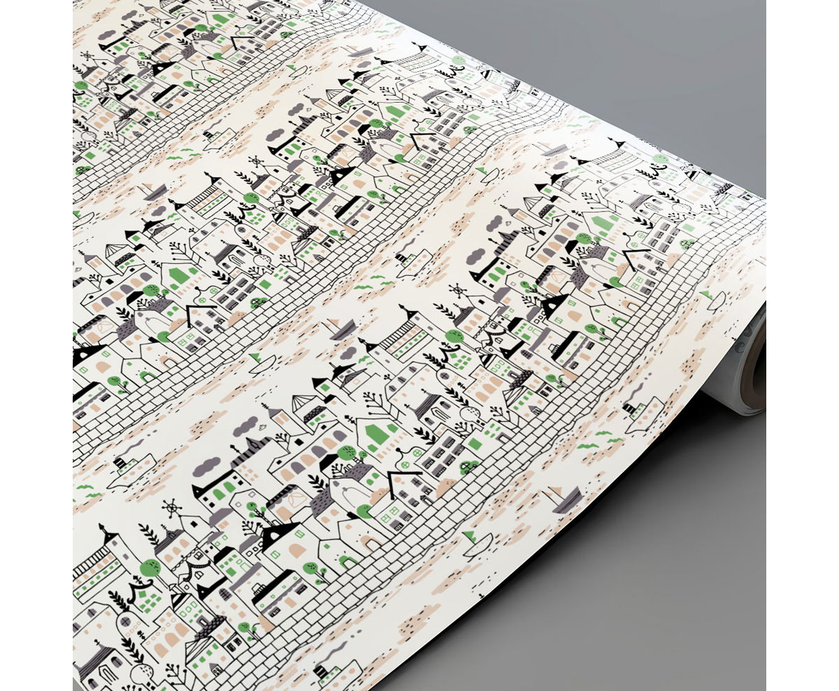 Little Beach Town gift wrap illustration by Chi Hey Lee for Minted