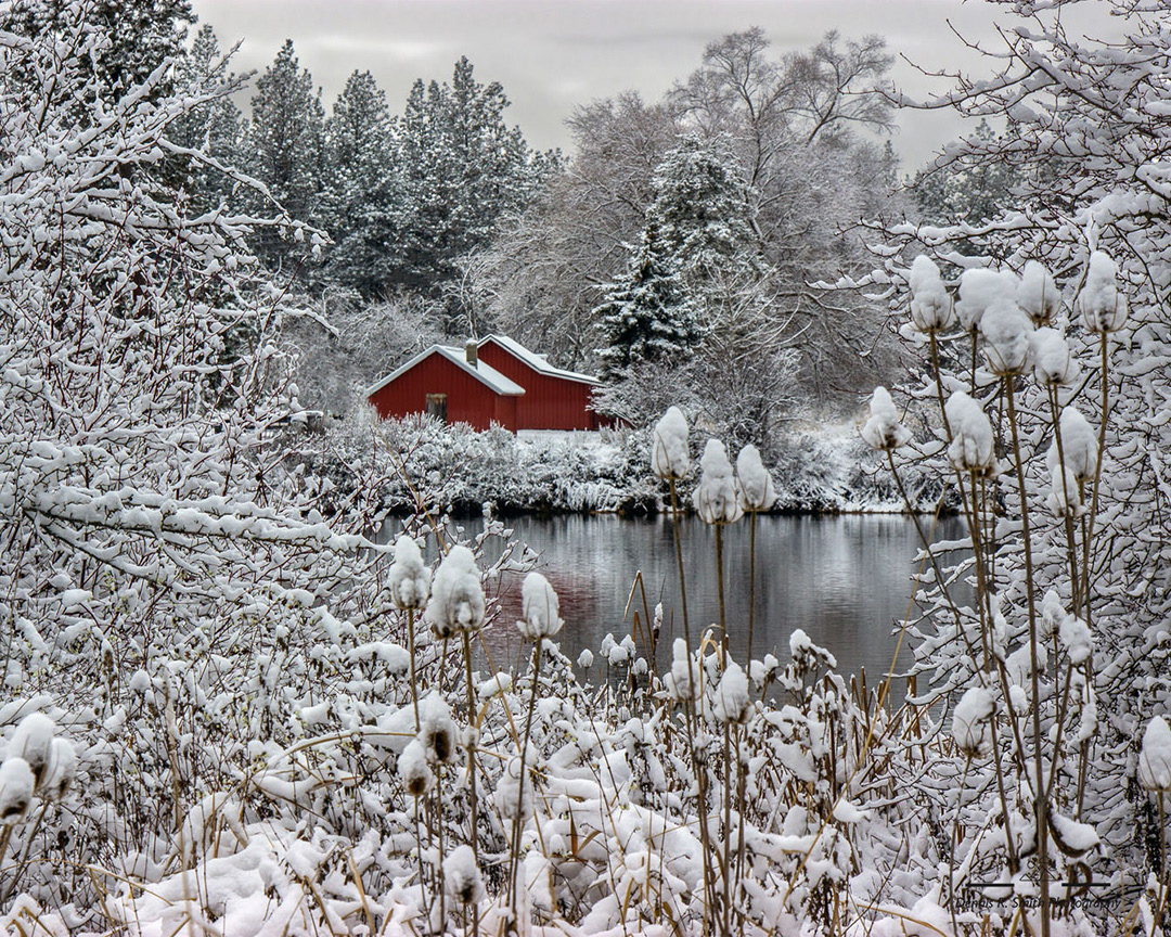 Red Cabin In The Snow