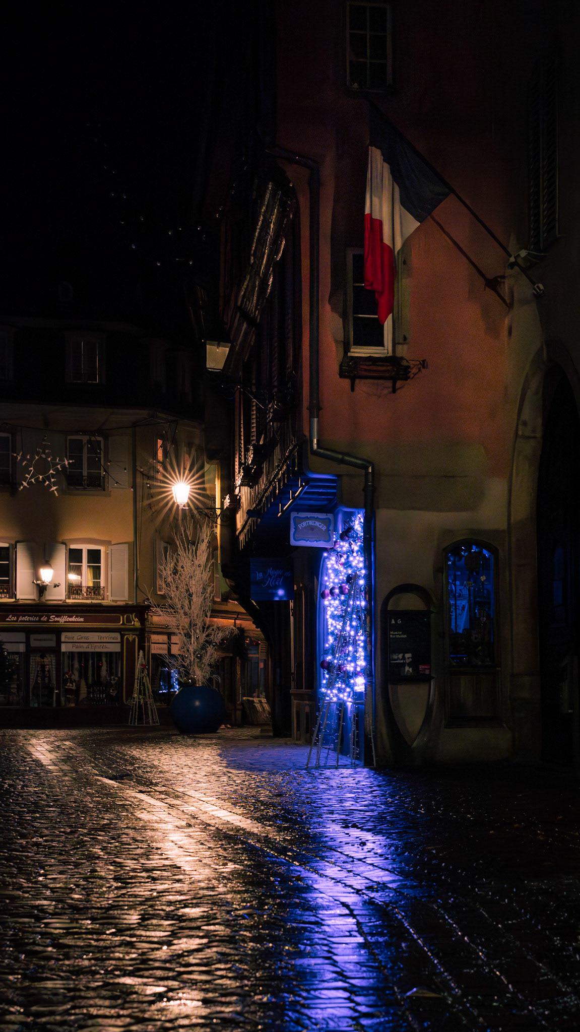it's always silly when you have to explain a photo, but I found it very funny that the flag is also reflected - just the other way around - in the colors of the facade blending into the blue reflections on the ground. So, 'vive la france' :).