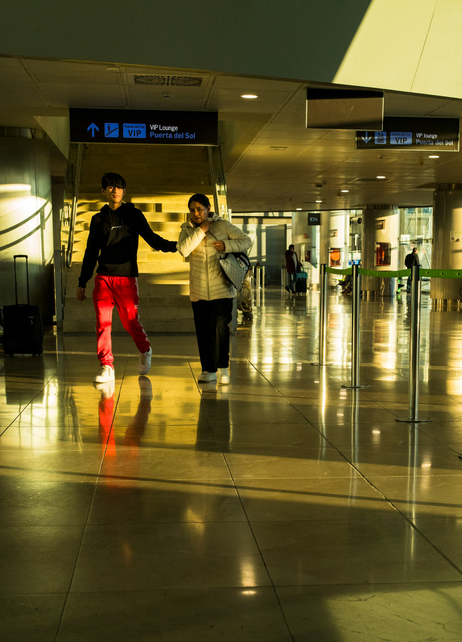 shot in terminal 2 of madrid airport in the morning when the sun from the right hand side caused wonderful shadows