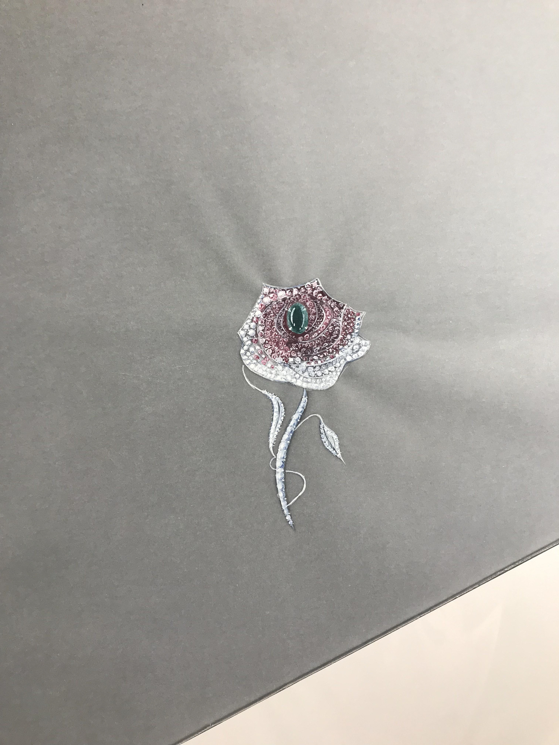 Emerald Rose Brooch with Diamond
