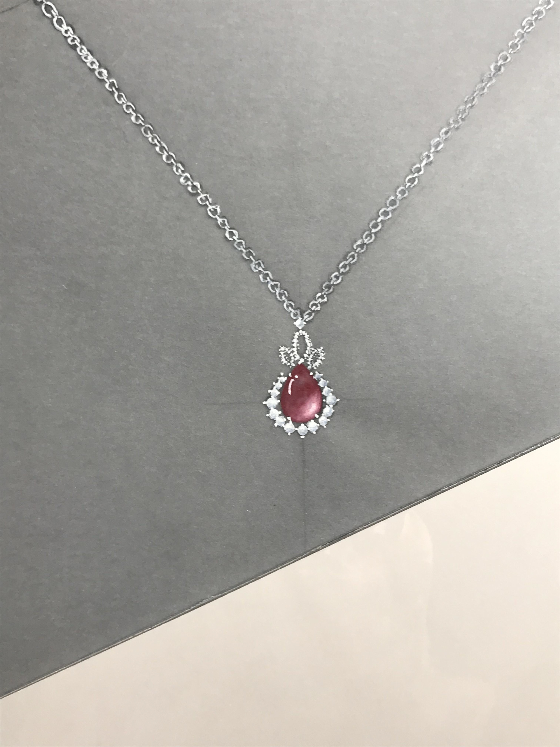 Red Opal Pendant with Diamond