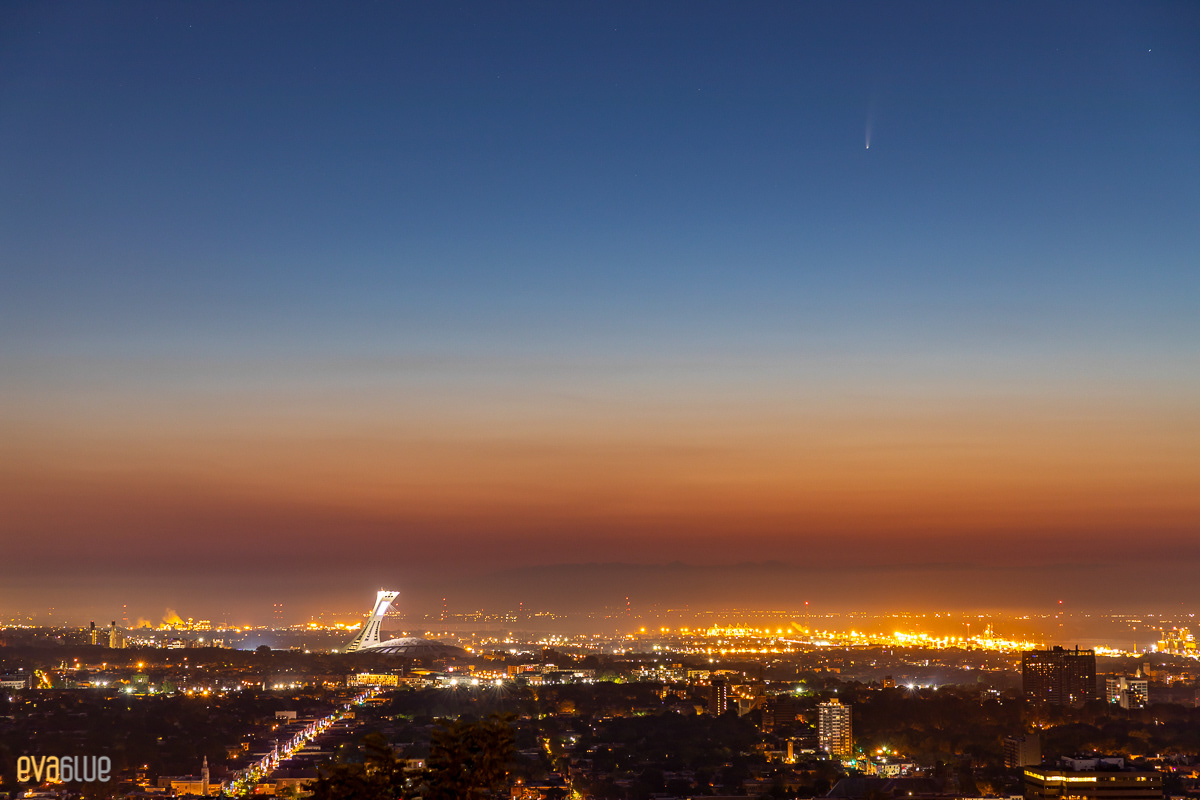 Comet NEOWISE over the Montreal skyline
