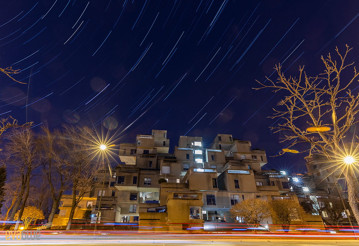 Star trails over Habitat 67
