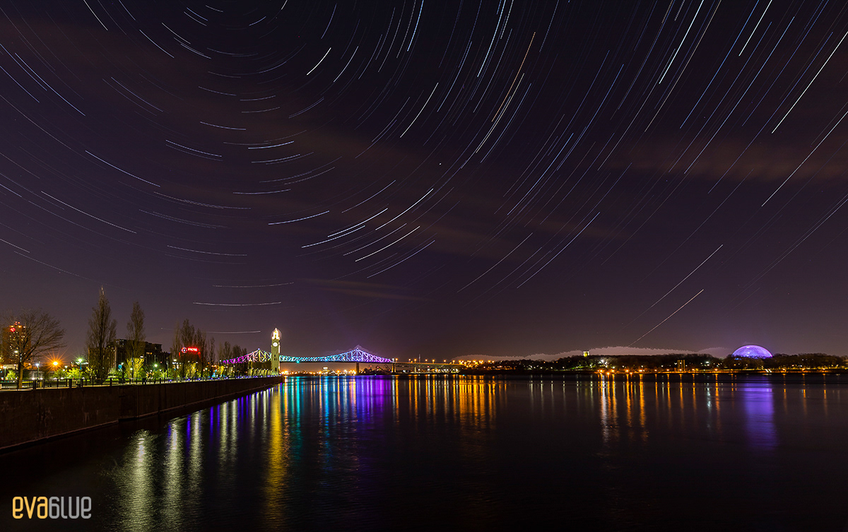 Star trails over the St Lawrence River