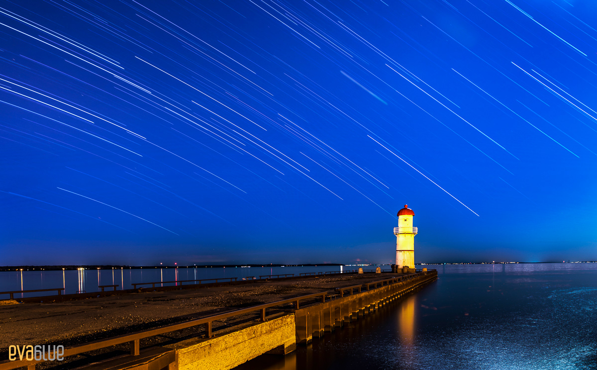 Star trails over Lachine Lighthouse