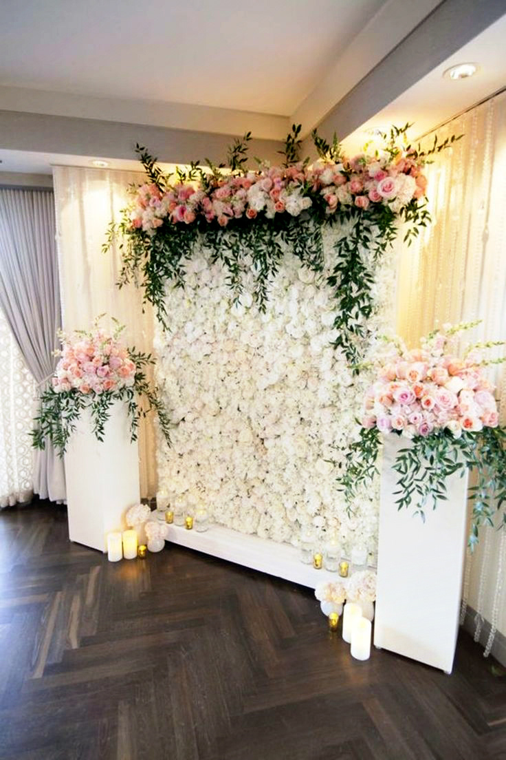Ceremony White Greenery Backdrop with Side Stand Plastic Flowers