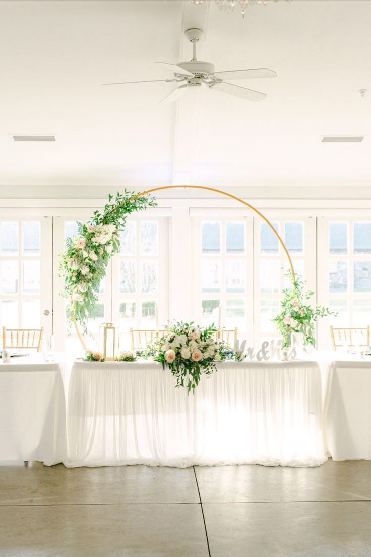 Round Gold Greenery Backdrop with Table Setup
