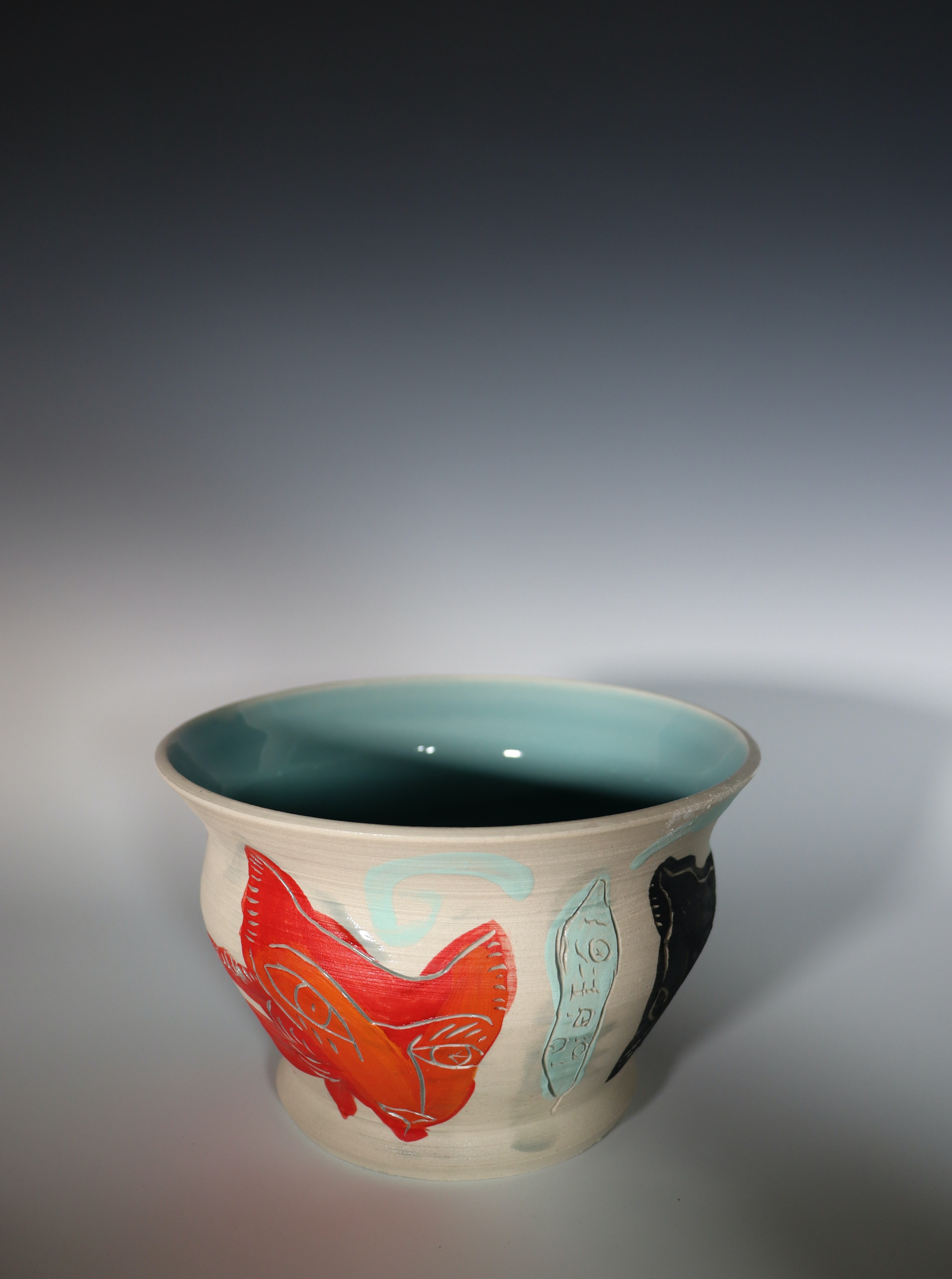 "Forest Protectors", Underglaze and Carvings on Mid-Range Clay, 8x8, 2025