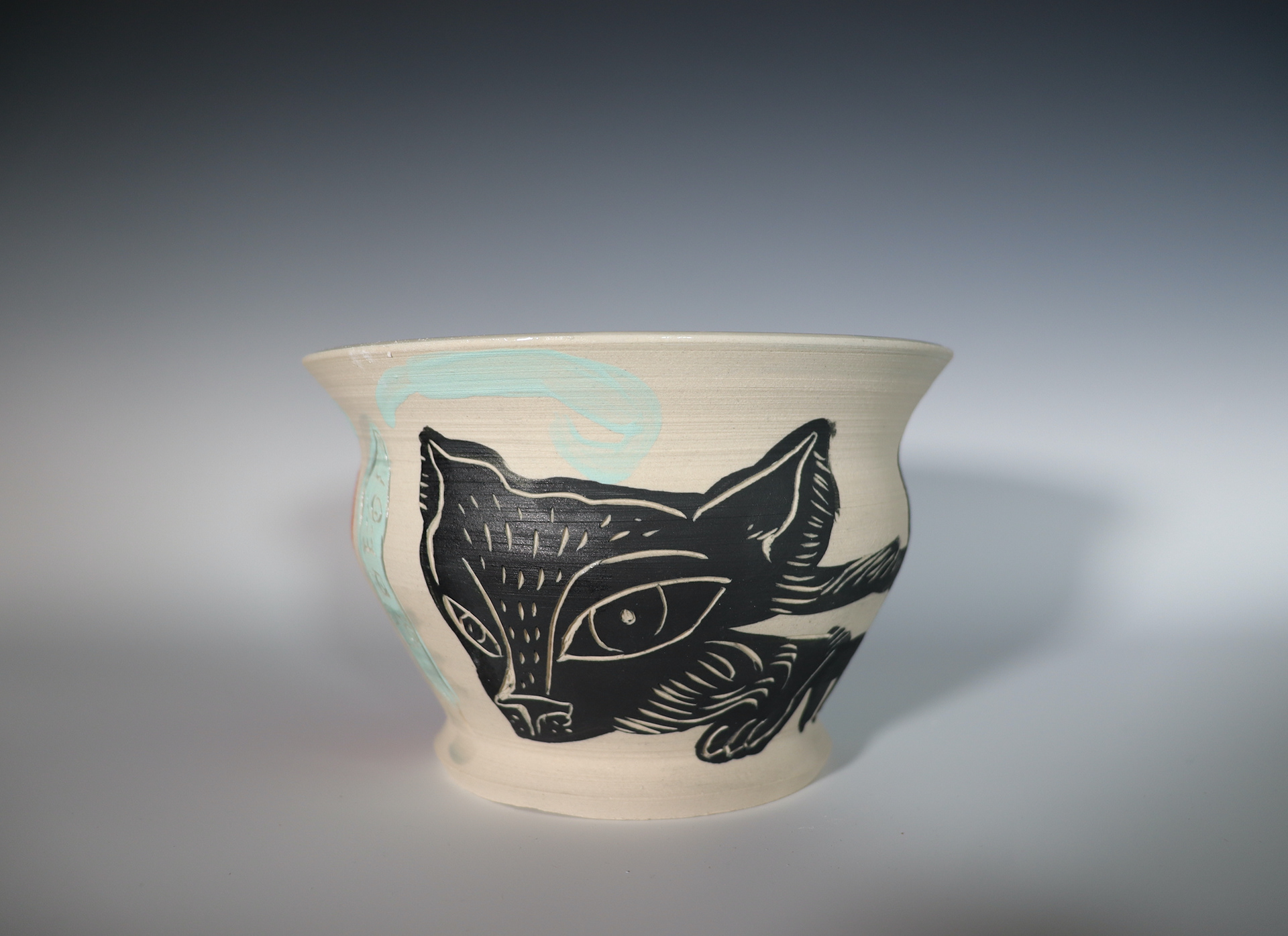 "Forest Protectors", Underglaze and Carvings on Mid-Range Clay, 8x8, 2025