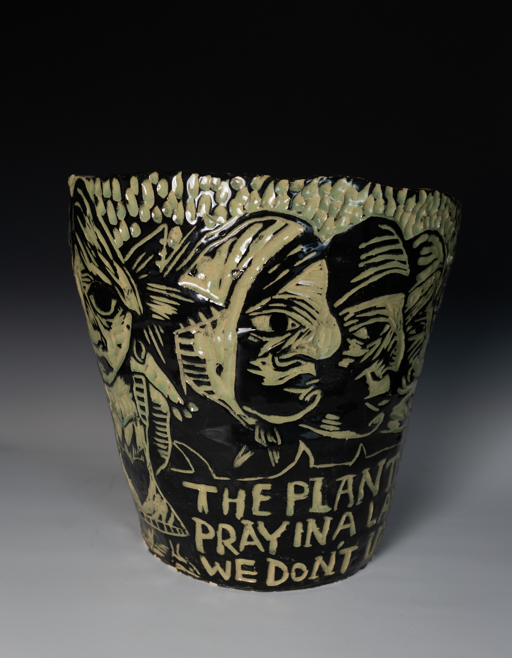"Tohum ve Soylar (Seed and Ancestors)", Printmaking Methods on High-Fire Clay Planter, 2023