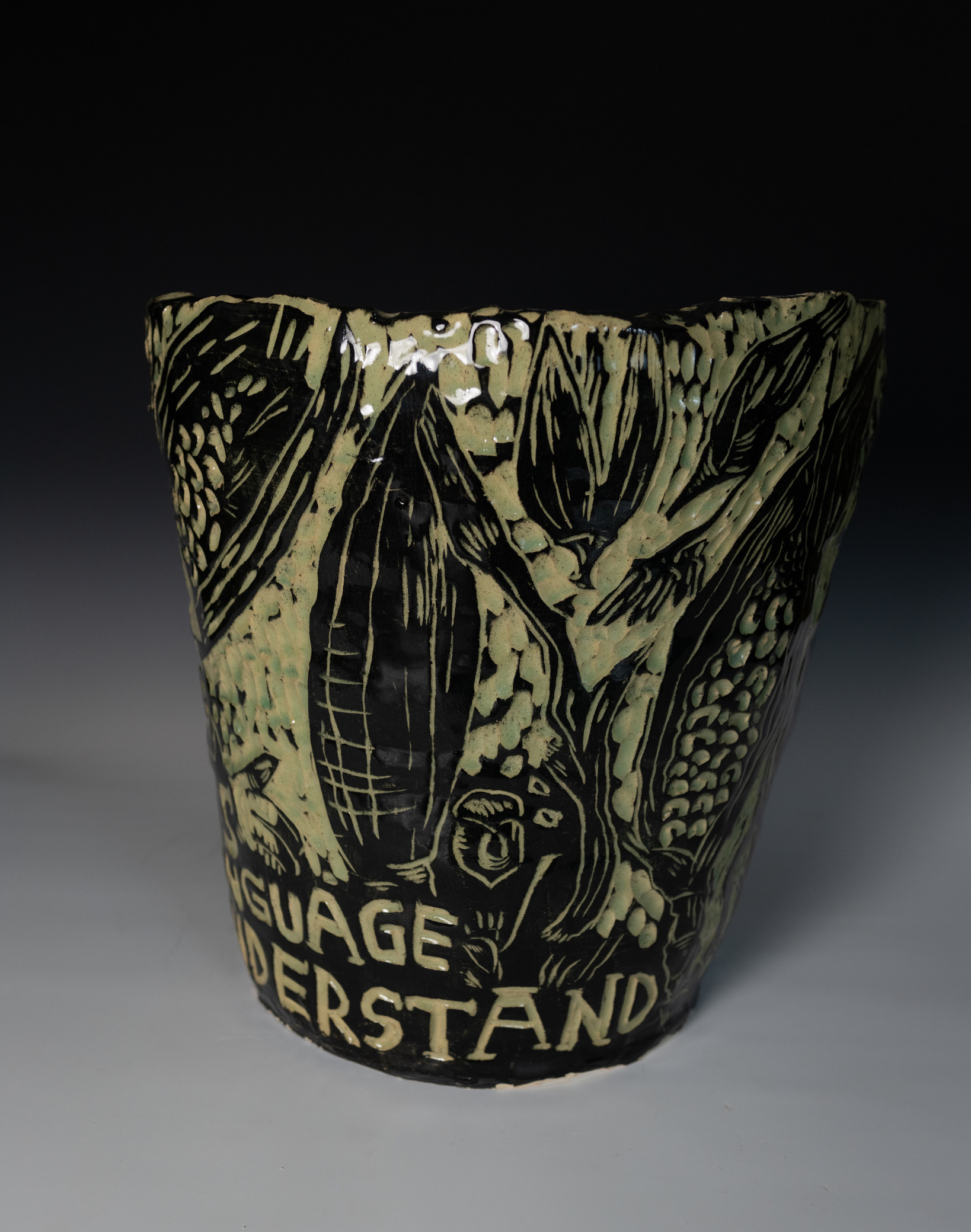 "Tohum ve Soylar (Seed and Ancestors)", Printmaking Methods on High-Fire Clay Planter, 2023