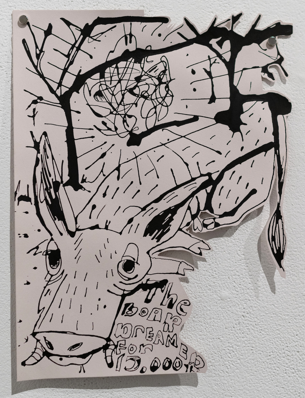 Resting Boar with Forbidden Wisdom,India Ink on Stonehenge, 2023