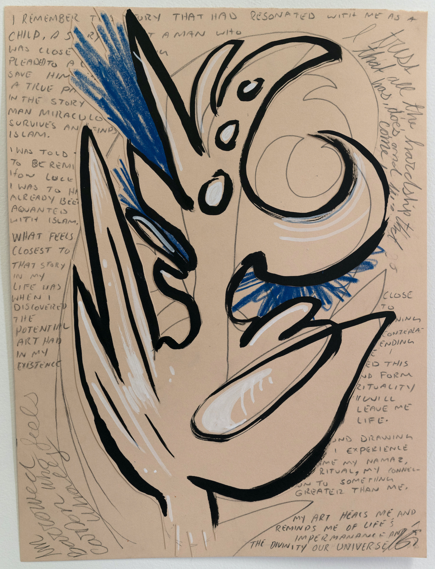 "Evolved Ritual", India Ink, Graphite, Color Pencil,Acrylic Collage on Stonehenge, 2023