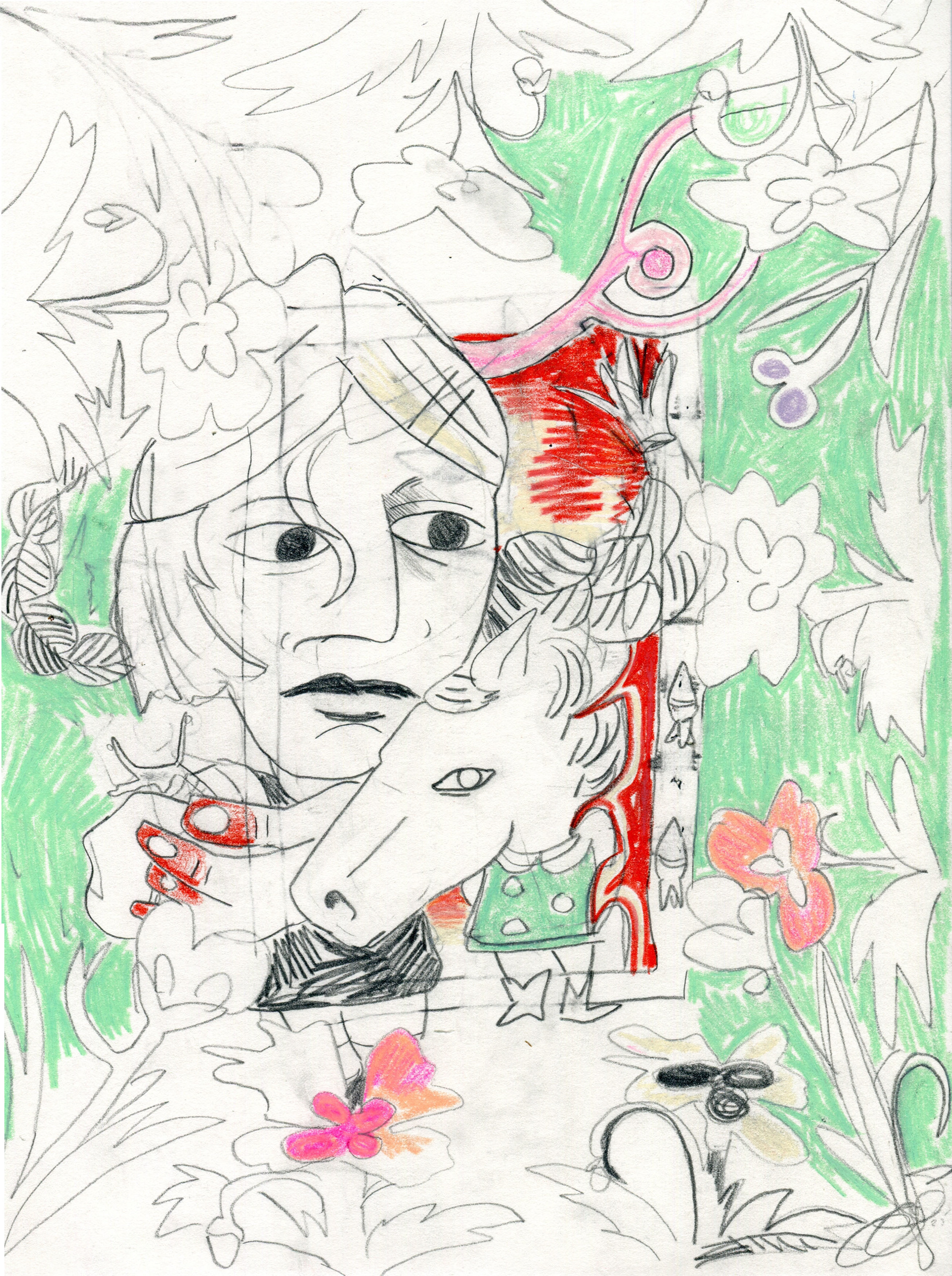 Pony Plays with Life, Color Pencil and Graphite on Stonehenge, 11x14,2024