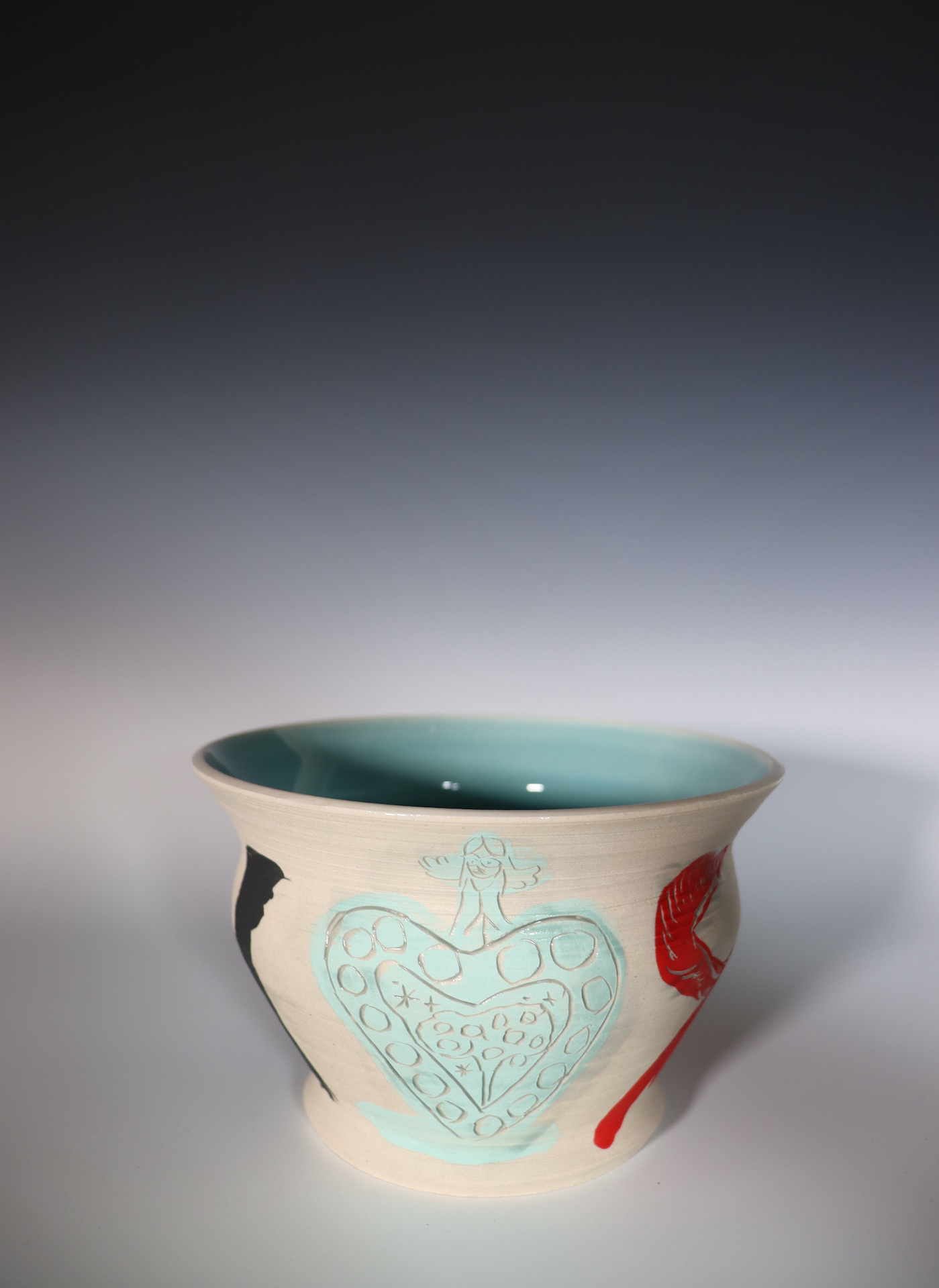 "Forest Protectors", Underglaze and Carvings on Mid-Range Clay, 8x8, 2025