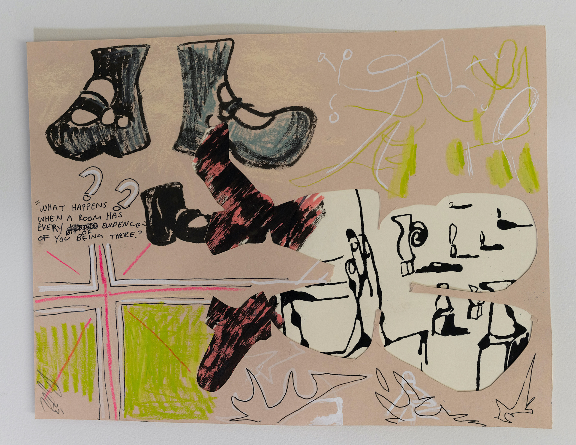 "Imaginary Lines drawn by Colonial Ryhme's", India Ink, Color Pencil and Acrylic Collage on Stonehenge, 2023