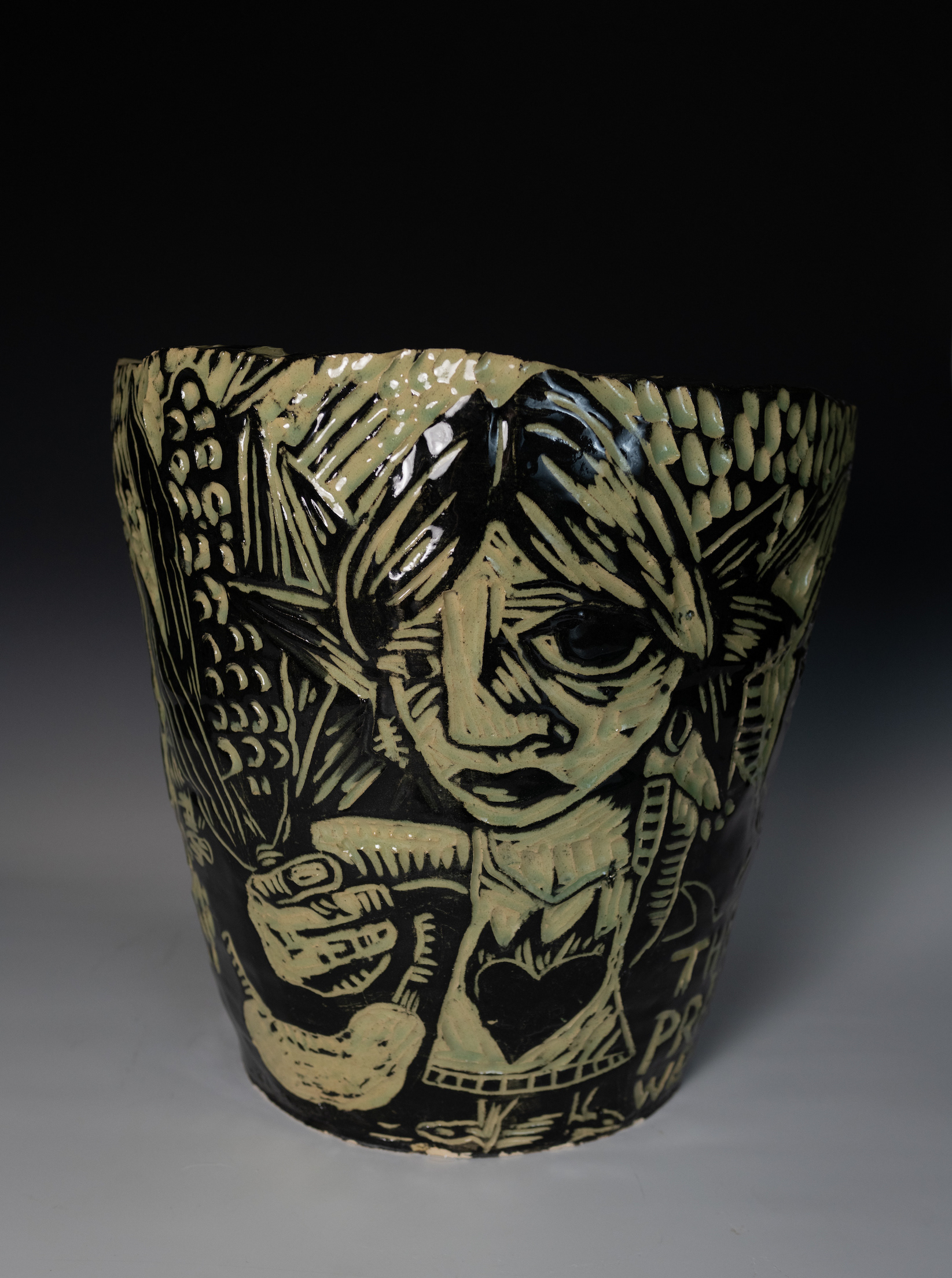 "Tohum ve Soylar (Seed and Ancestors)", Printmaking Methods on High-Fire Clay Planter, 2023