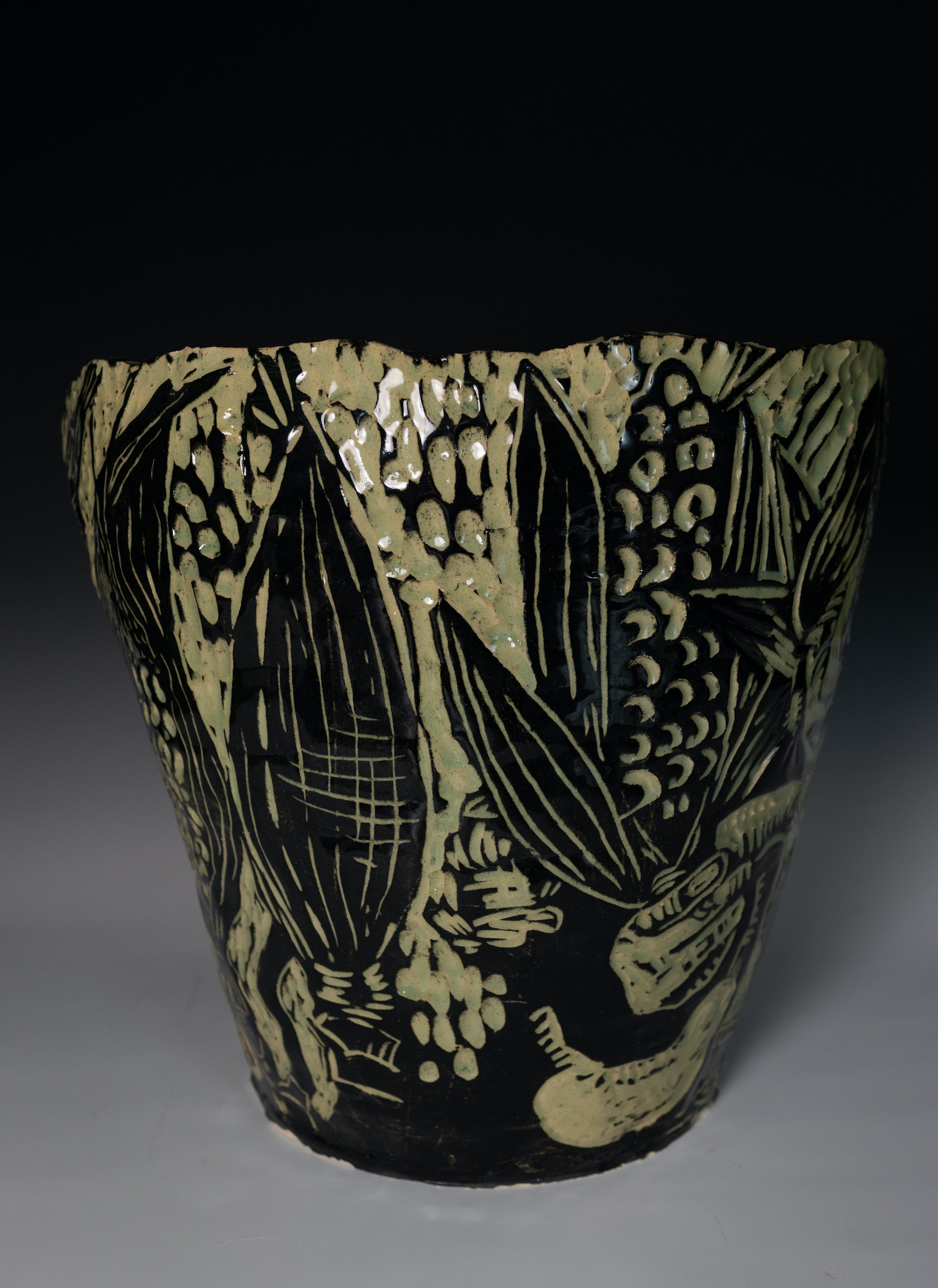 "Tohum ve Soylar (Seed and Ancestors)", Printmaking Methods on High-Fire Clay Planter, 2023