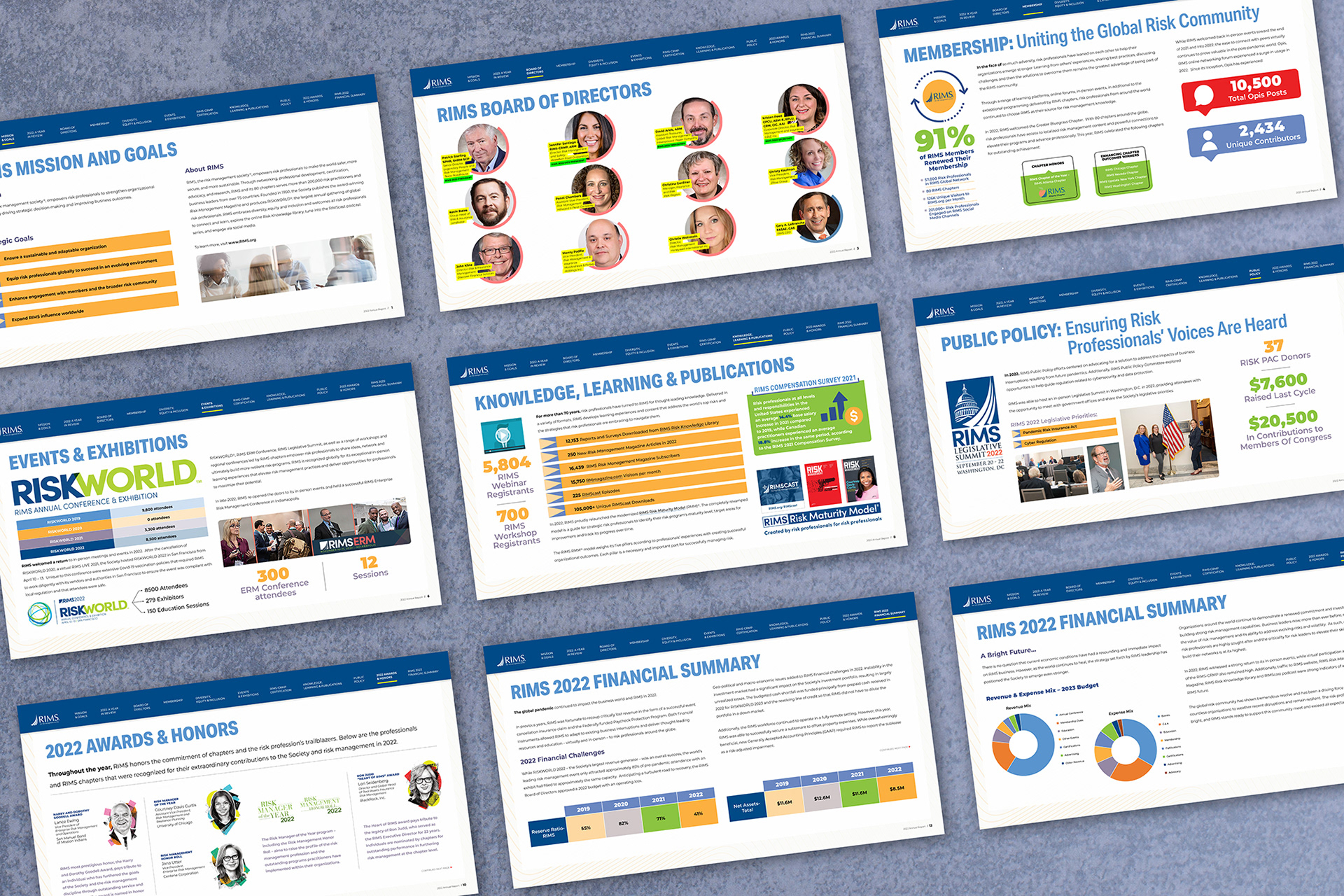 interior pages of annual report for rims 2023 nine horizontal pages