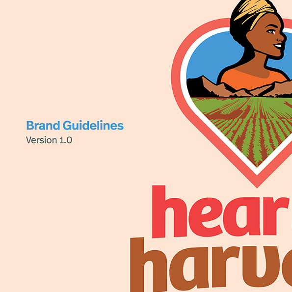 cover of hearty harvest brand guidelines logo with symbol of Zambian woman above mountains and food fields