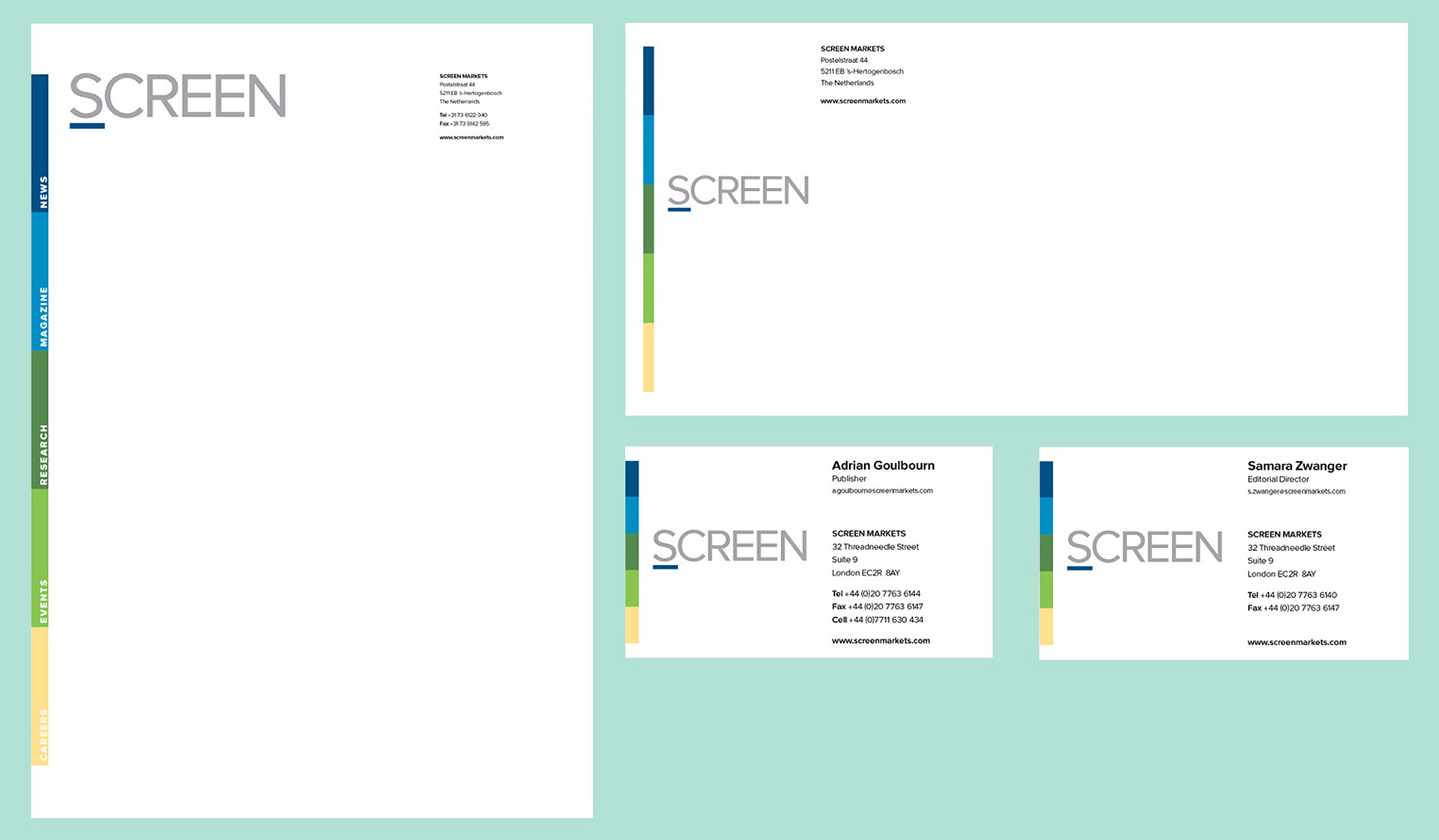 letterhead, no. 9 envelope and business cards using wordmark for screen markets