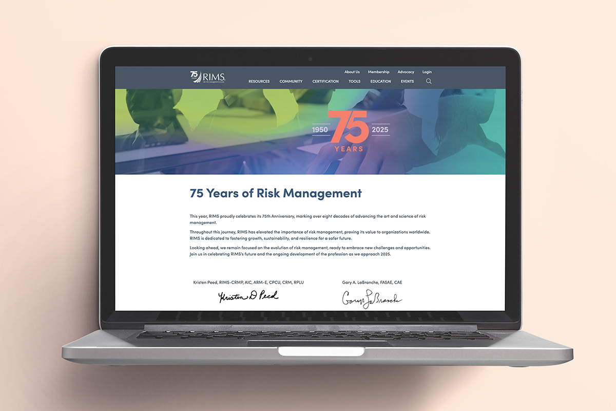Mock of RIMS 75 anniversary landing page