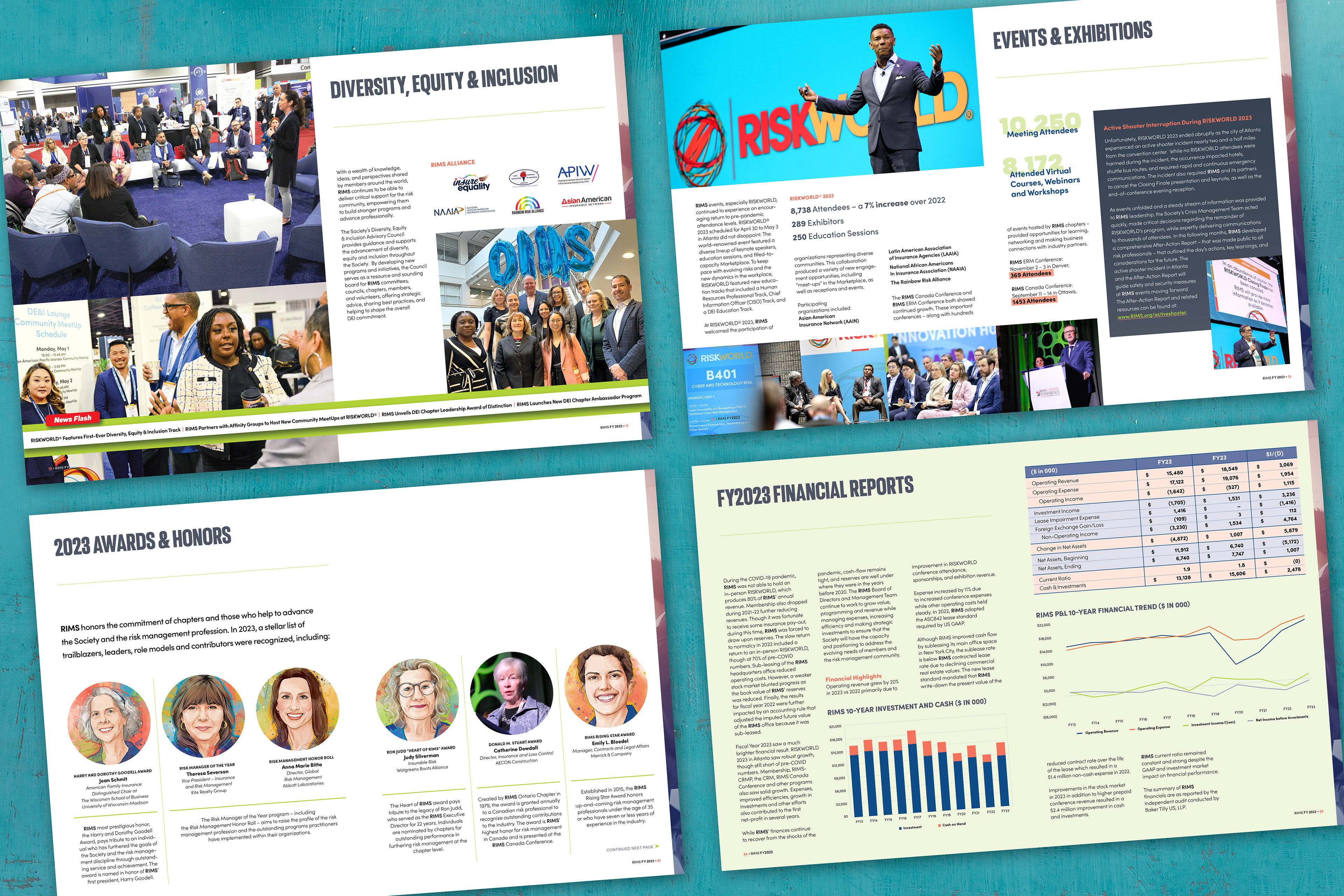 cover and interior pages of rims 2024 annual report with four spreads