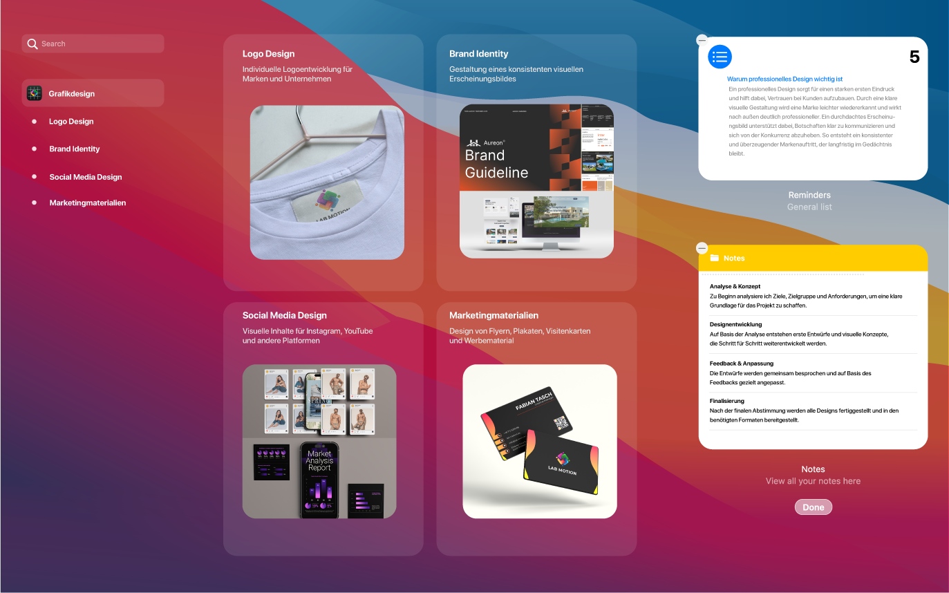 Grafikdesign Leistungen von LabMotion – Logo Design, Brand Identity, Social Media Design und Marketingmaterialien von Grafikdesigner Fabian Tasch