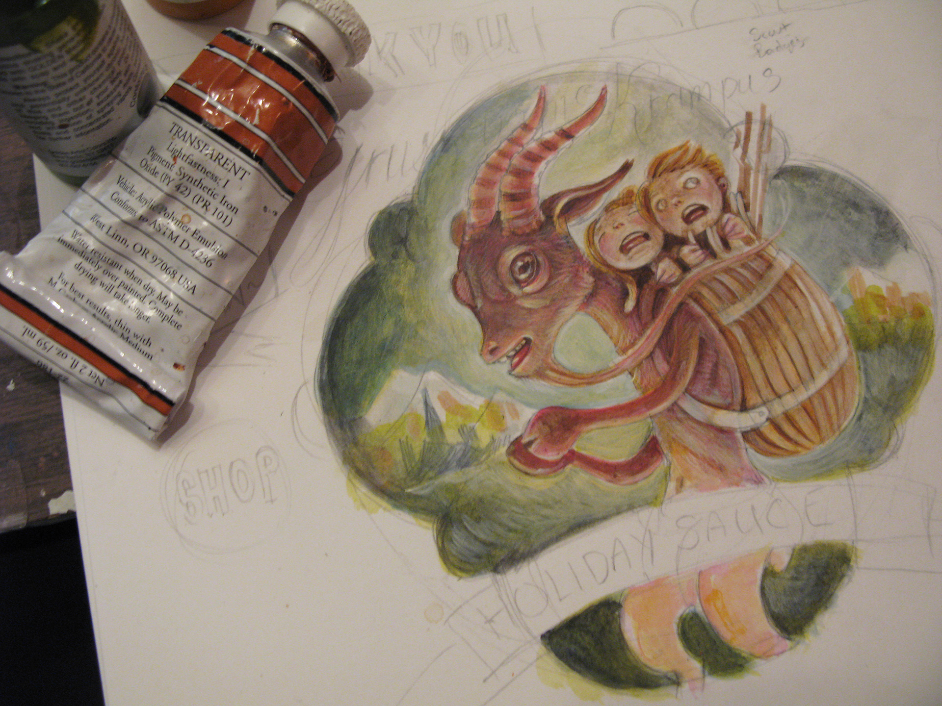 Color process sketch of a Krampus painting