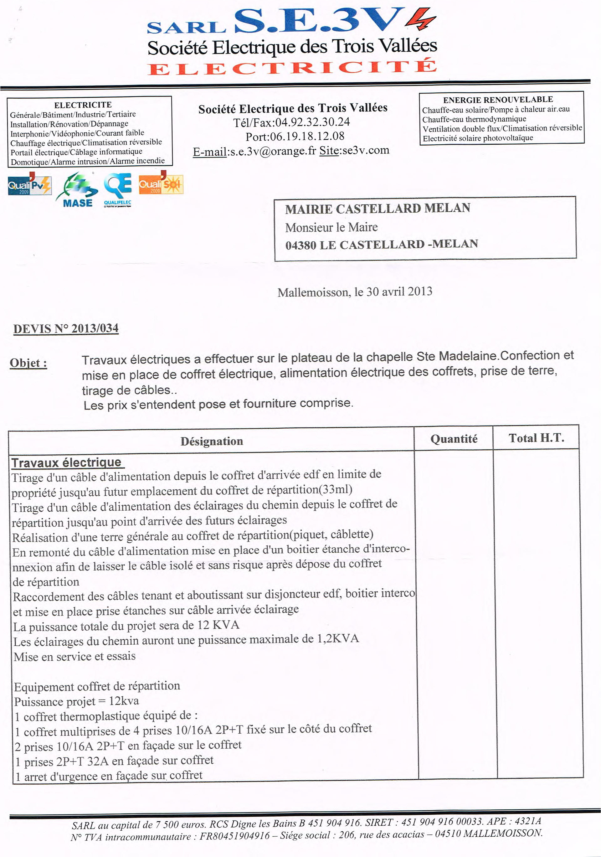 Descriptif du tableau électrique amovible