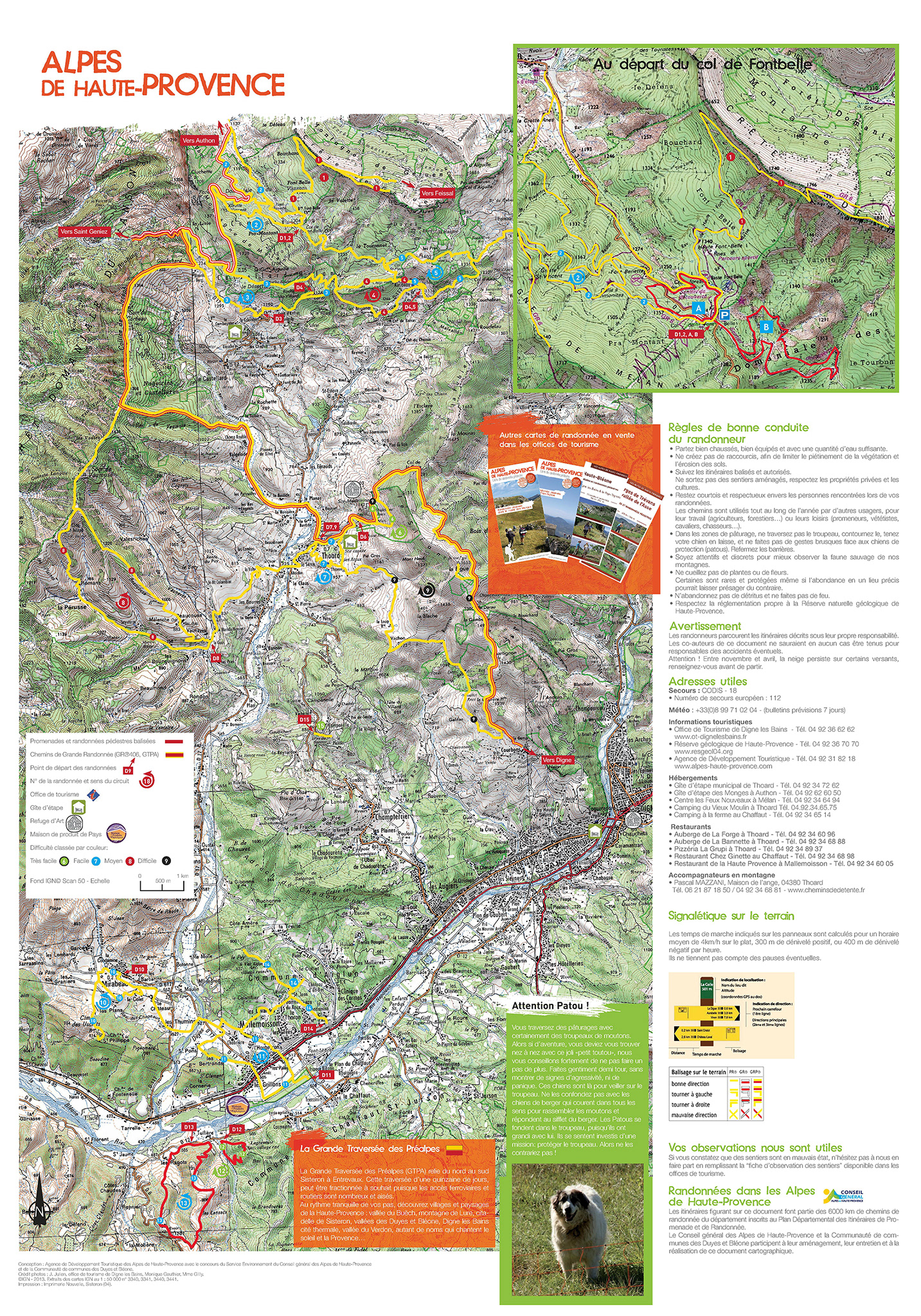 Edition 2012, carte des sentiers de Duyes et Bléone, territoire de l'ancienne communauté des communes