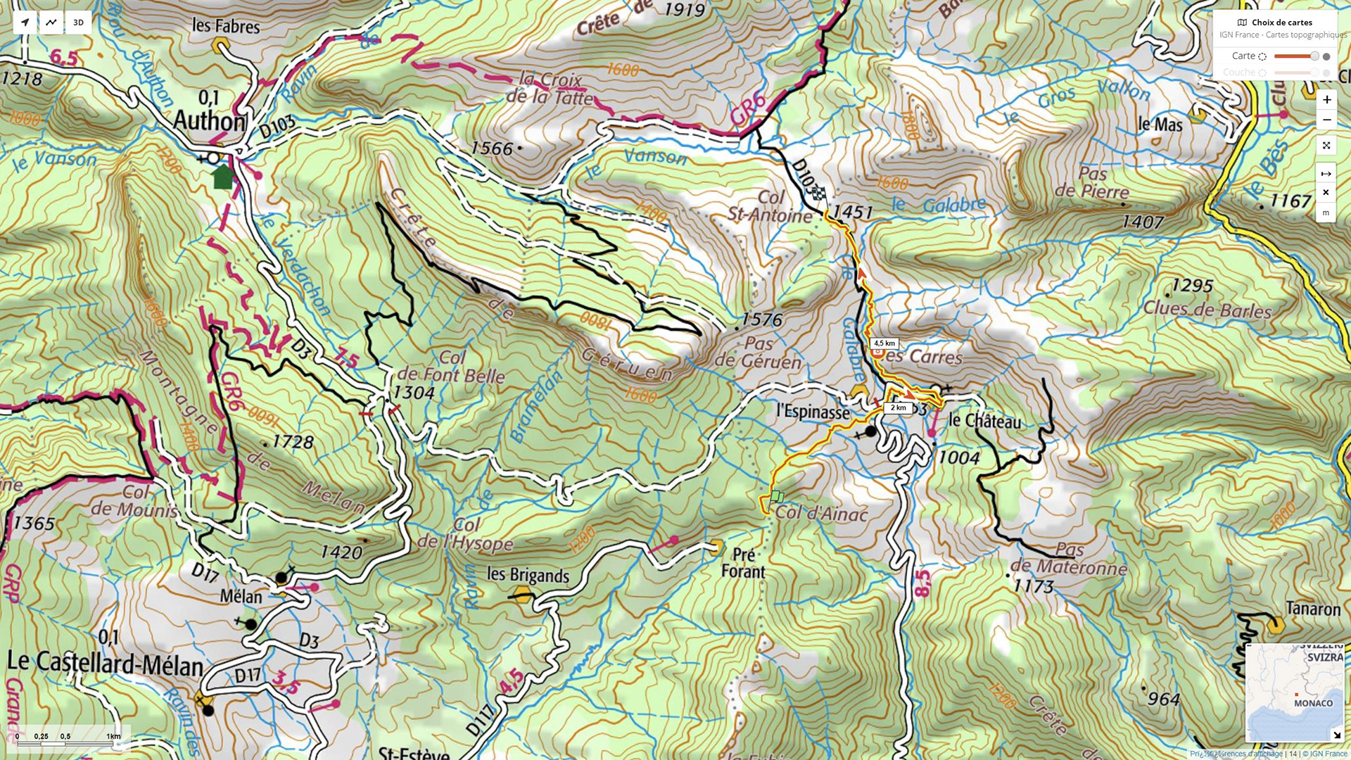 Montée intéressante rive gauche du Galabre, surveiller pour changer de rive avant les derniers hectomètres du col Saint-Antoine